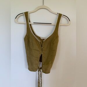 VGR girl Olive Green Sleeveless Top with Lace Trim
